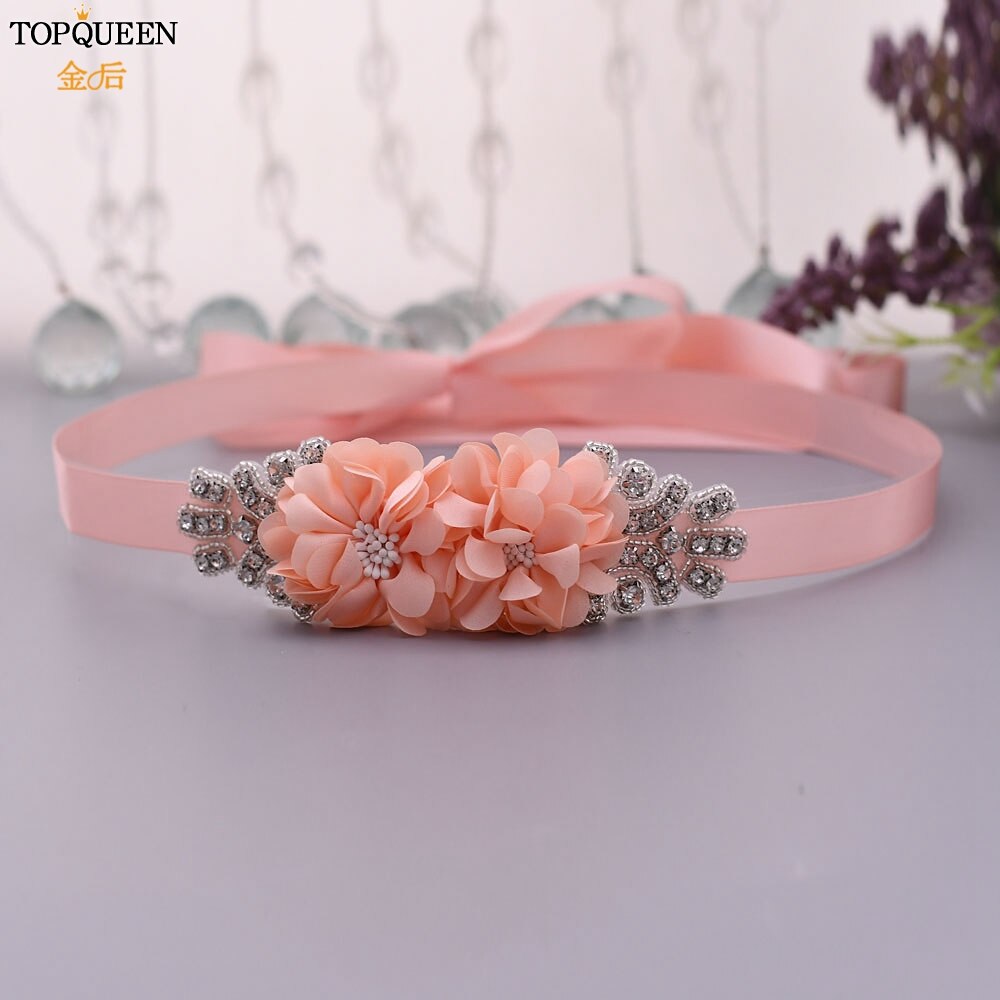 Topqueen bruidssjerpen voor trouwjurk, bloemen bruidssjerp riem, zwangerschapslinten, satijnen bloemen riem, ivoorwit lint sjerp