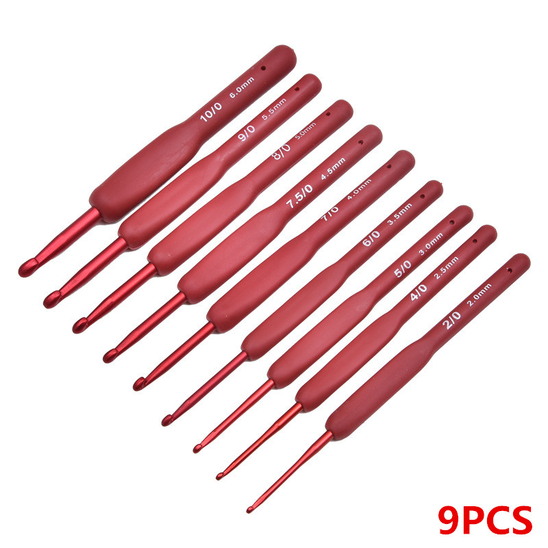 9PCS Red Crochet Hooks Ergonomic Crochet Hook Set Soft Touch Aluminum Crochet Needle 2.0-6.0mm Crochet Kit: Default Title