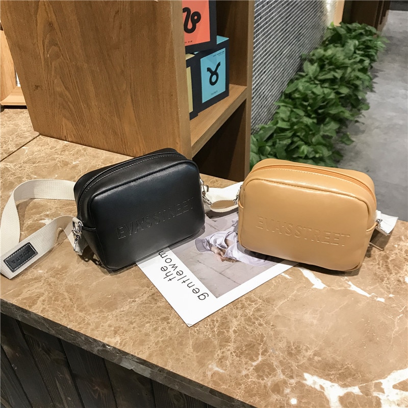 Laukku naisten nahka käsilaukut merkki yksinkertainen pieni neliö kirjain siisti tyttö käsilaukku olka crossbody naisten laukku