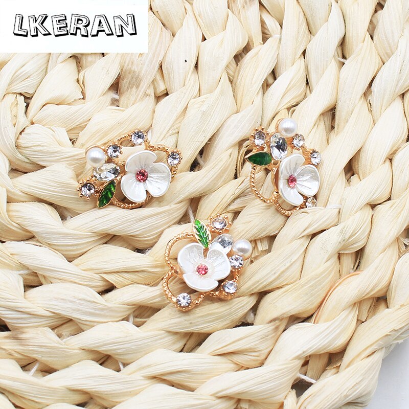 LKERAN – boutons en résine strass 18x24mm, 10 pièces, style Simple, fleur, bouton-pression pour nœud de cheveux, bijoux de décoration faits à la main