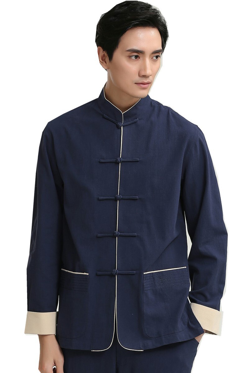 Shanghai histoire chinoise traditionnelle hommes, vêtements orientaux, tangzhuang tai chi, chemise Kungfu, haut pour hommes: Bleu / XL