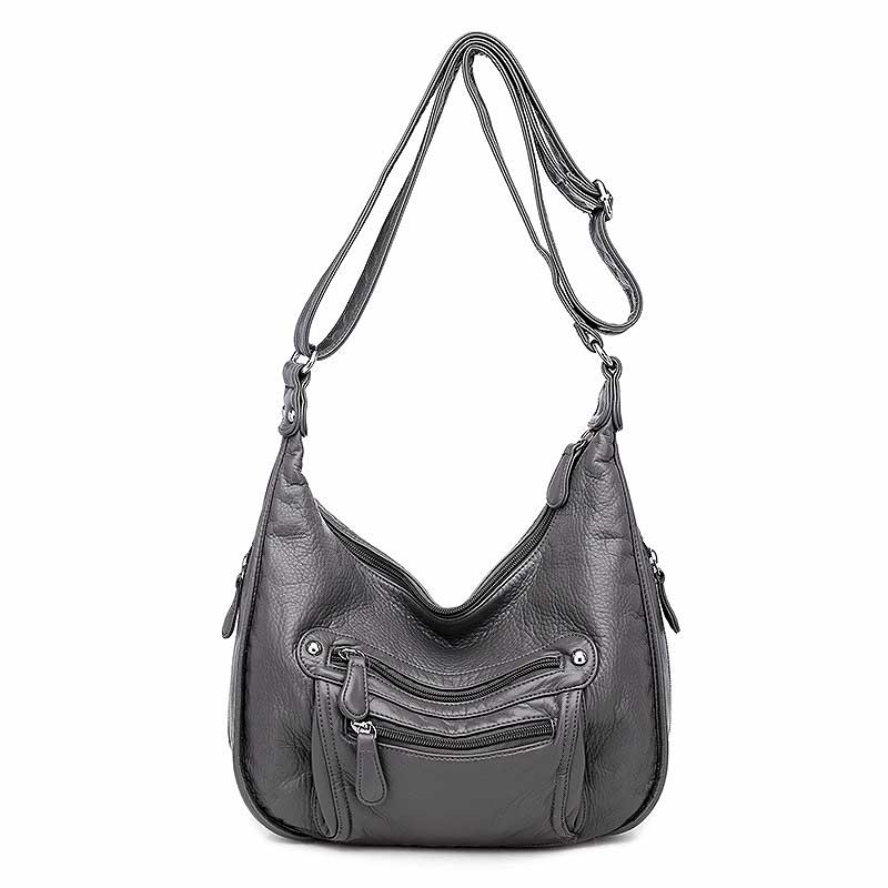 Cezira casual couro do plutônio hobos para as mulheres lavadas couro vegan funcional crossbody bolsas femininas sacos de ombro diário: GREY