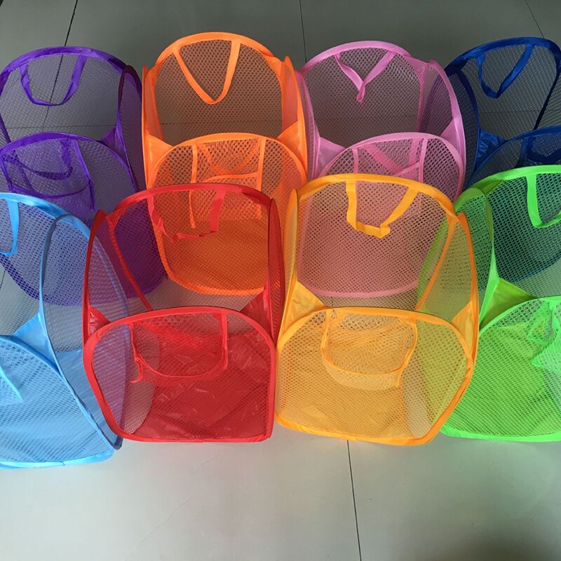 Foldable Mesh Up Washing Laundry Basket Bag Bin Hamper Storage (Ran Color)