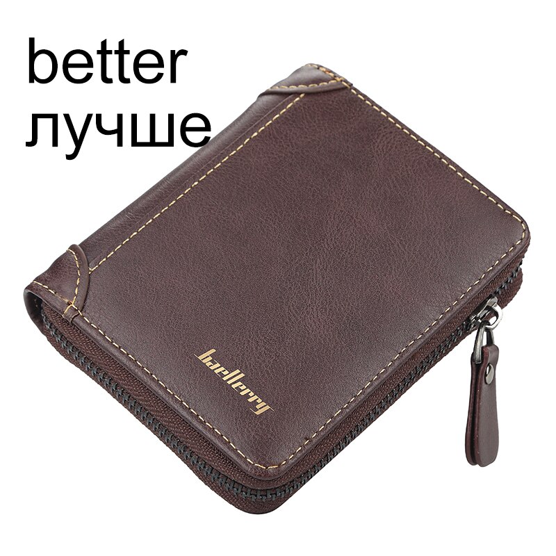 Baellerry Vintage Top Men Wallets Leather Card Holder Wallets and Purses Black Brown Small Wallet: DarkBrown-S-Better