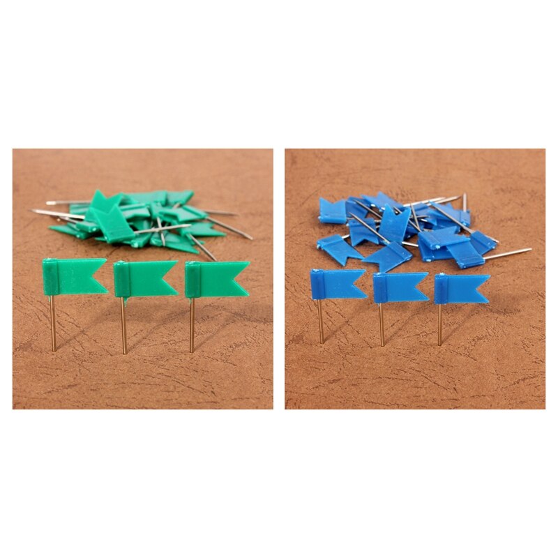 200 Flag Shape Map Pins Cork Notice Board Drawing Pins Push Pin Blue & Green