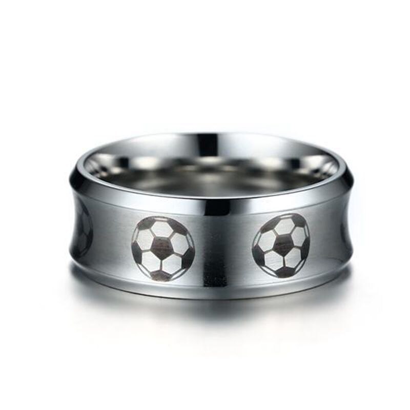 Fotballmønster rund fingerring fotball rustfritt stål ringer for menn unike smykker billig pris ring
