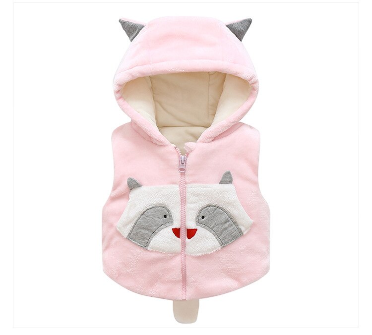 automne hiver bébé polaire gilet dessin animé chat épaissir coton bébé fille gilet enfant en bas âge garçons veste sans manches: Rose / 12M
