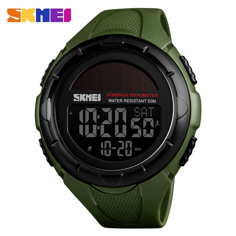 SKMEI boussole montres solaires hommes podomètre Calories montres hommes numérique Sport de plein air alarme heure Chrono reloj hombre 1488: Army green
