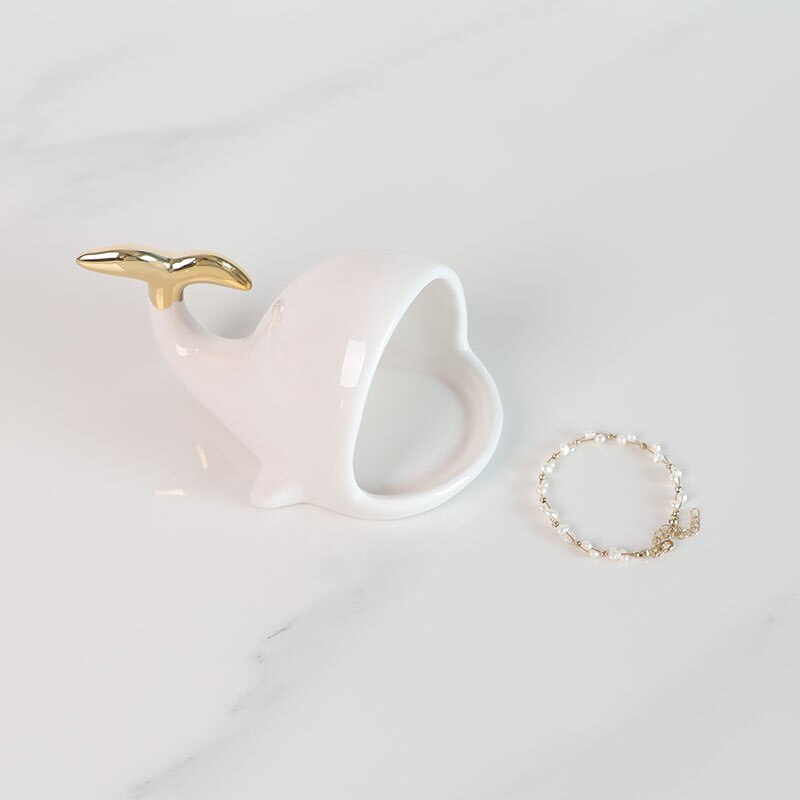 Goud wit keramiek kleine walvis sieraden beugel ring ketting oorbellen opberglade zeepkist lade