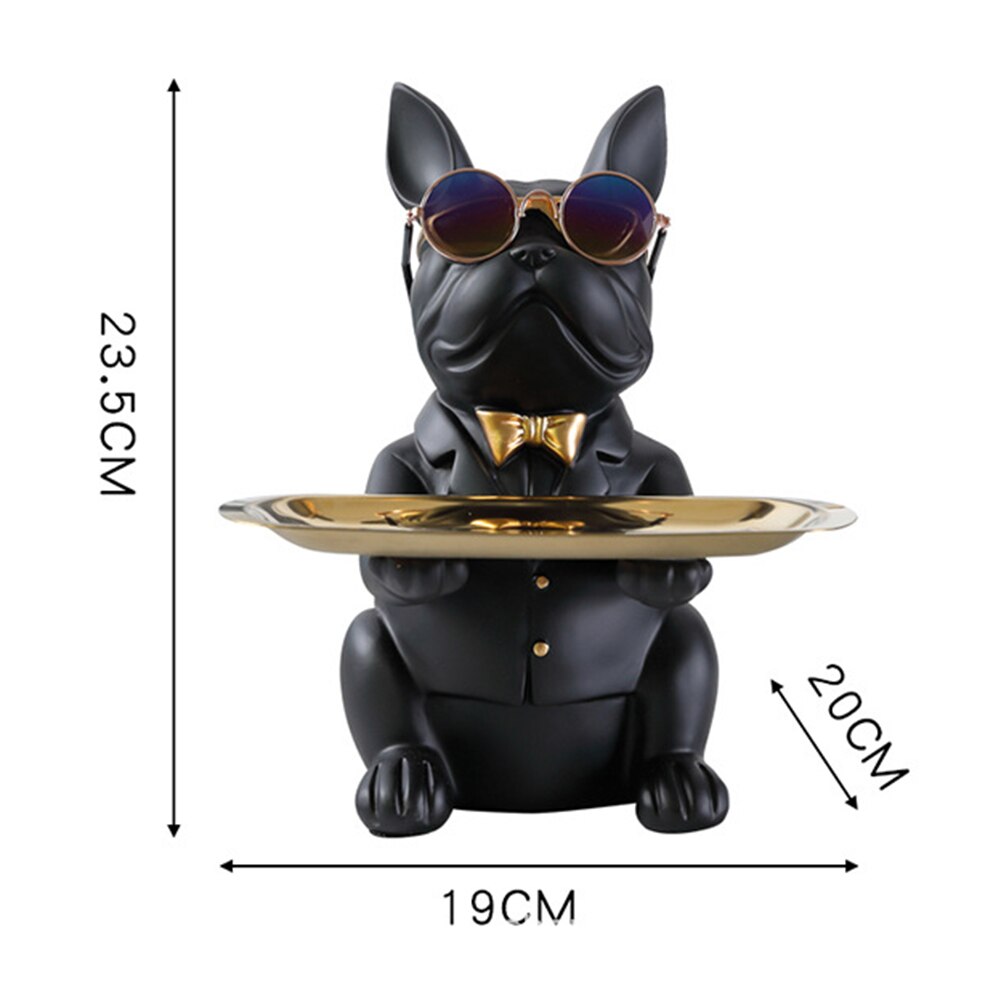 Nordic buldog francuski rzeźba figurka psa statua biżuteria przechowywania tabeli dekoracji prezent pas płyta okulary taca Home Art statua: Black A