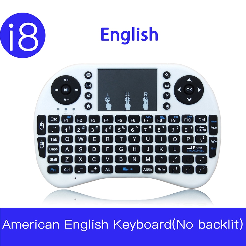 i8 American English Mini Wireless Keyboard 2.4GHz QWERTY Black White Keyboard with Touchpad For Android Set Up TV Box Laptop mi