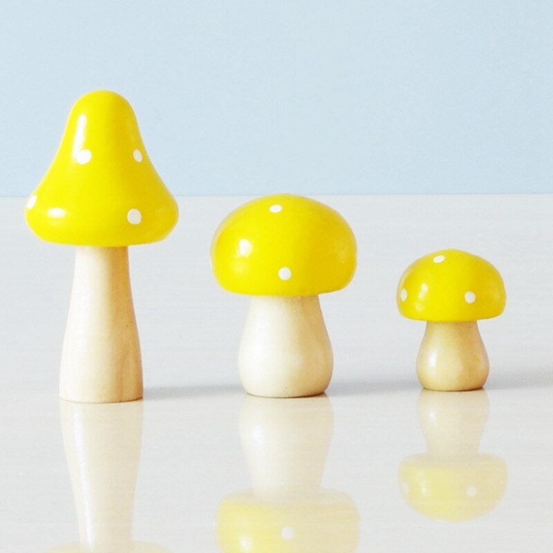 Decoratieve Simulatie-Planten Kamer Decoraties Leuke Massief Houten Paddestoel Ornamenten Driedelige Bureau Decoratie