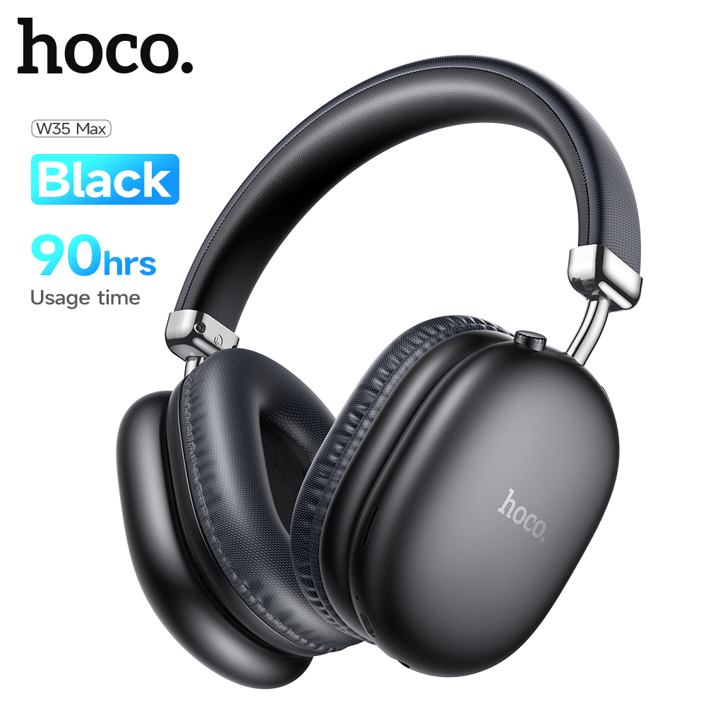 HOCO ulepszony W35 Max Bluetooth 5.3 Bezprzewodowe słuchawki 40 mm Sterownik na ucho Sportowe słuchawki douszne 800 Mah z mikrofonem HiFi Earbuds: czarny