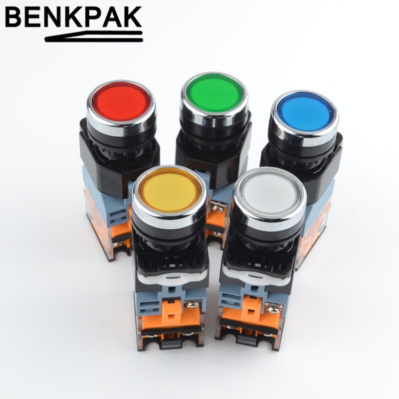 22mm Momentary Push Button Switch with Light 12V 24V 220V 380V LED Indicators