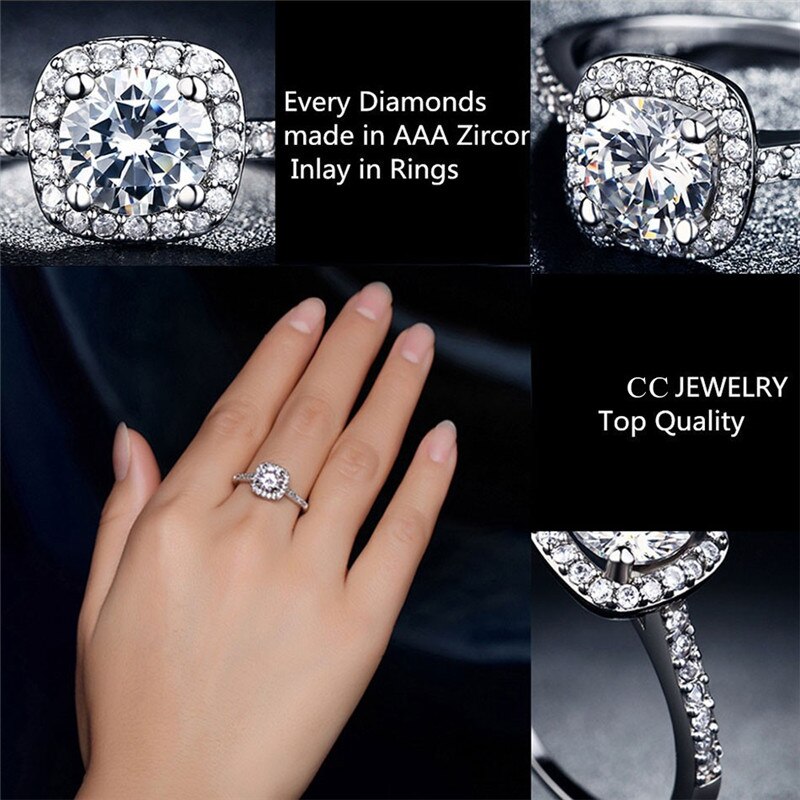 CC Jewelry S925 Square Ring Engagement Wedding Rings for Women Vintage Anillo Bijoux Bague Anel CC035