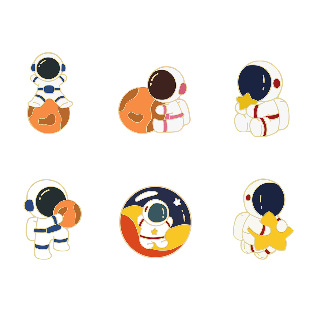 Ensemble de broches de dessin animé, 4-6 pièces, sorcière, chat, crâne gothique, épingle à revers, plante d'astronaute, Animal, Instrument de musique, Badge, sac, bijoux,: COULEUR OR ROSE