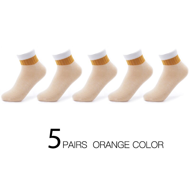 HSS Brand Women Cotton Striped Socks Pink Green Short Socks Spring Summer Breathable For Woman sock hosiery female: 5Orange