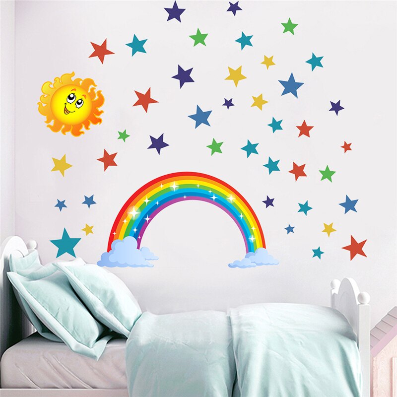 Sunshine Stars Clouds Rainbow Stickers Decal Vinyl Mural for Children Bedroom Nursery Wall Sticker Wallpaper DIY Home Decor