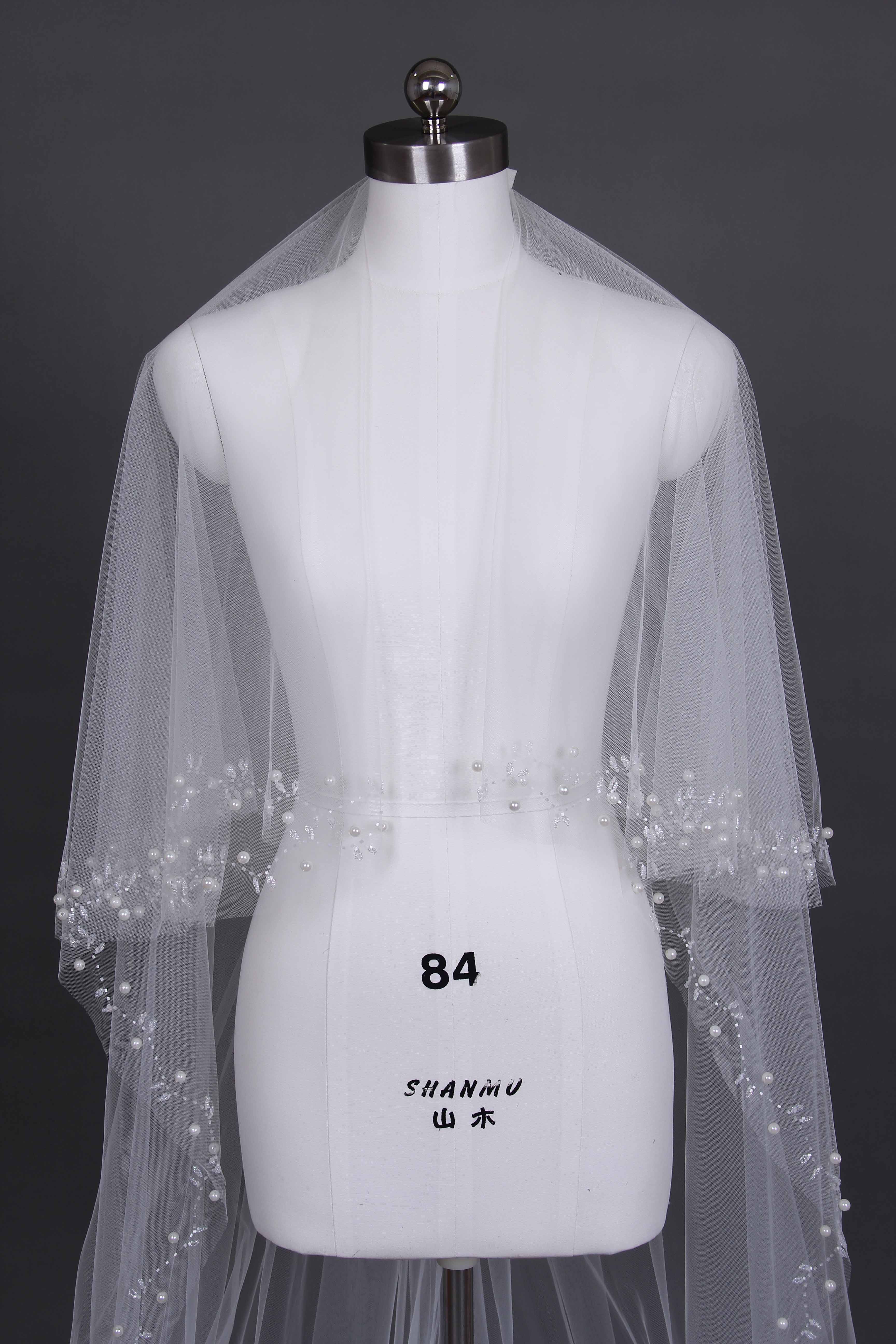 2 tier Cathedral bride veil bead embroidered edge veil wedding veil& comb