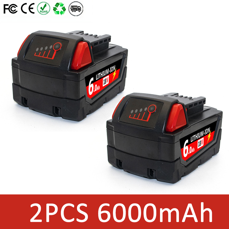 6000mAH/12000mAH For Milwaukee M18 18V Replacement For Milwaukee M18B5 XC Li-ion battery 48-11-1815 2604-20 48-11-1850 charger: Beige