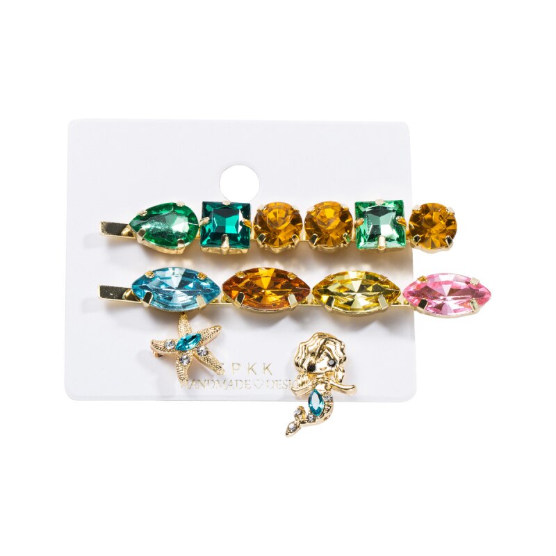 Find Me Shell Rhinestone Earrings Hairpins Jewelry Set for Women Simple Alloy Imitation Pearl Hair Clips Accessories: 1