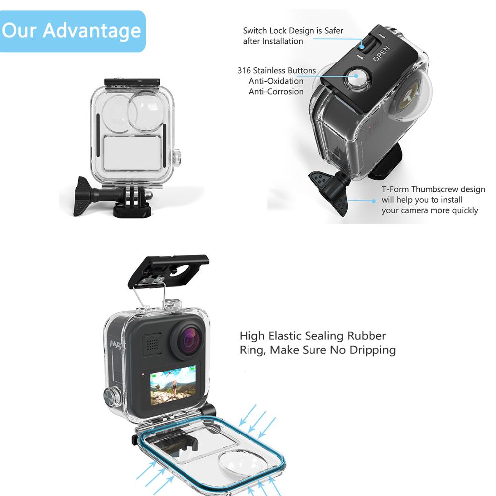 Hopcorner GoPro Max Touch-Screen Waterproof Housing Case 20M Underwater Diving Snorkeling Accessories Bracket for sea Advanture