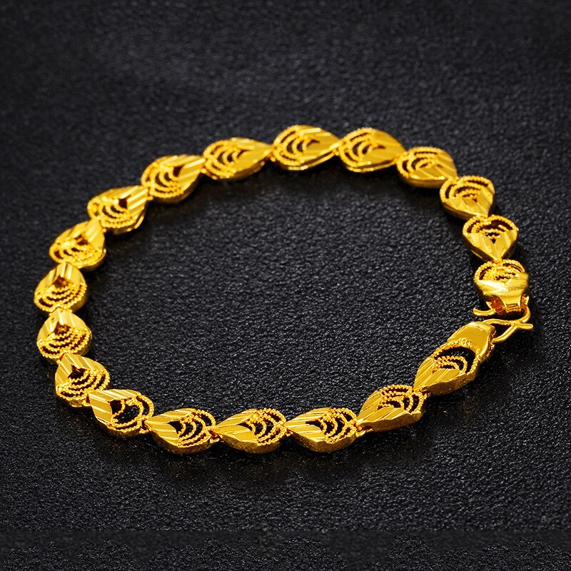 Pulseras de oro aluvial de Vietnam de 24k, cadena de cuentas de hojas de Color, joyería pulseras de mujer