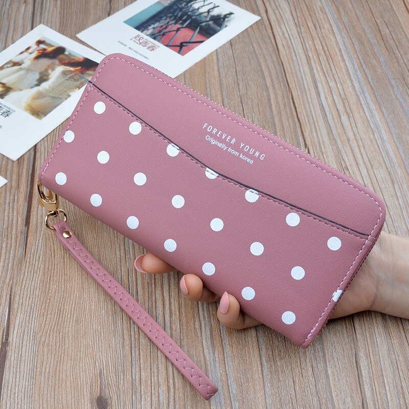 Women's Wallets Women's Long Zippers Korean Student Polka Dot Wallets Large Capacity Hand Bag Soft Wallets: Sapphire