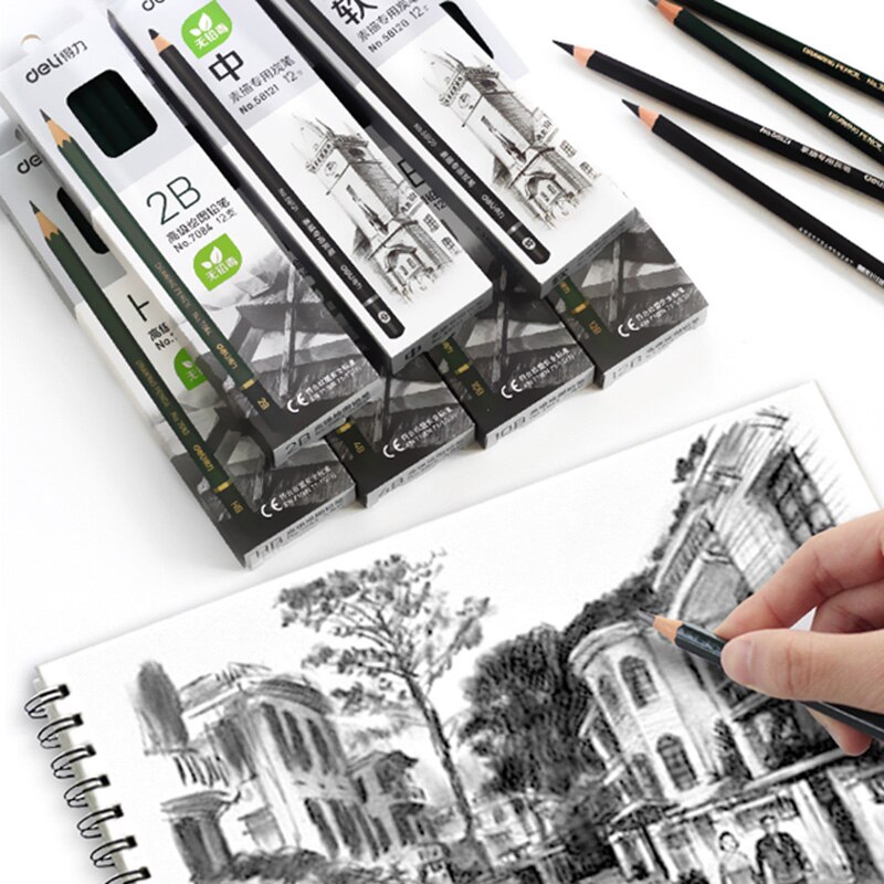 Deli 2h-8b Set Tekening Schetsen Potlood Zacht Veilig Niet Giftig Standaard Potloden Professionele Kantoor School Potlood