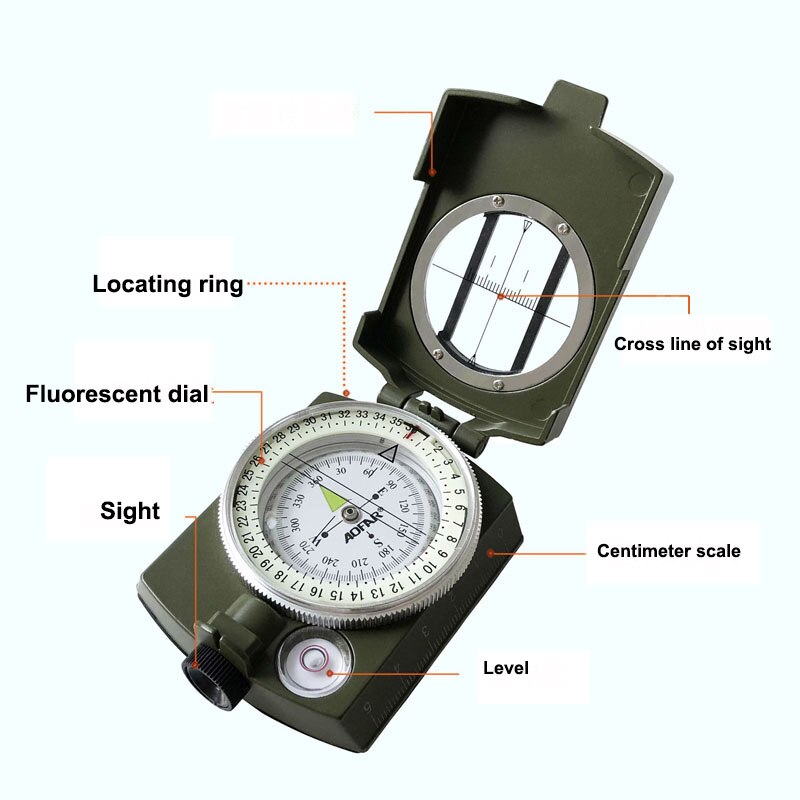 Zinc Alloy Outdoor Compass Camouflage Metal Compass K4580 Outdoor Multi Tool with Bag Camping Portable Accessories Compass