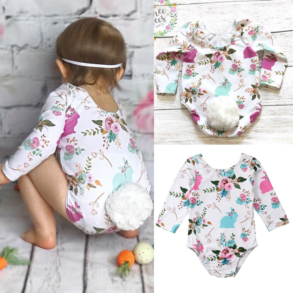 Merk 0-18m baby's, meisjes, jongens, harige balstaart bodysuits, lange mouwen, bloemen jumpsuits, lente herfst kleding