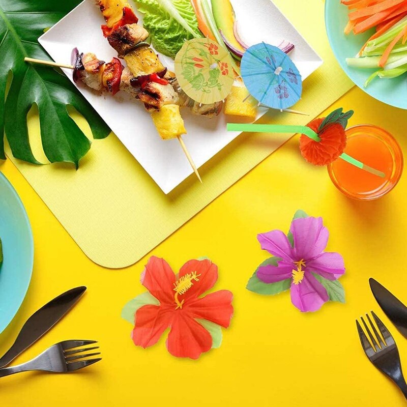 108Pcs Hawaiian Party Benodigdheden Simulatie Plant Turtle Leaf Hibiscus Cocktail Paraplu Stro Bruiloft Tafel Decoratie