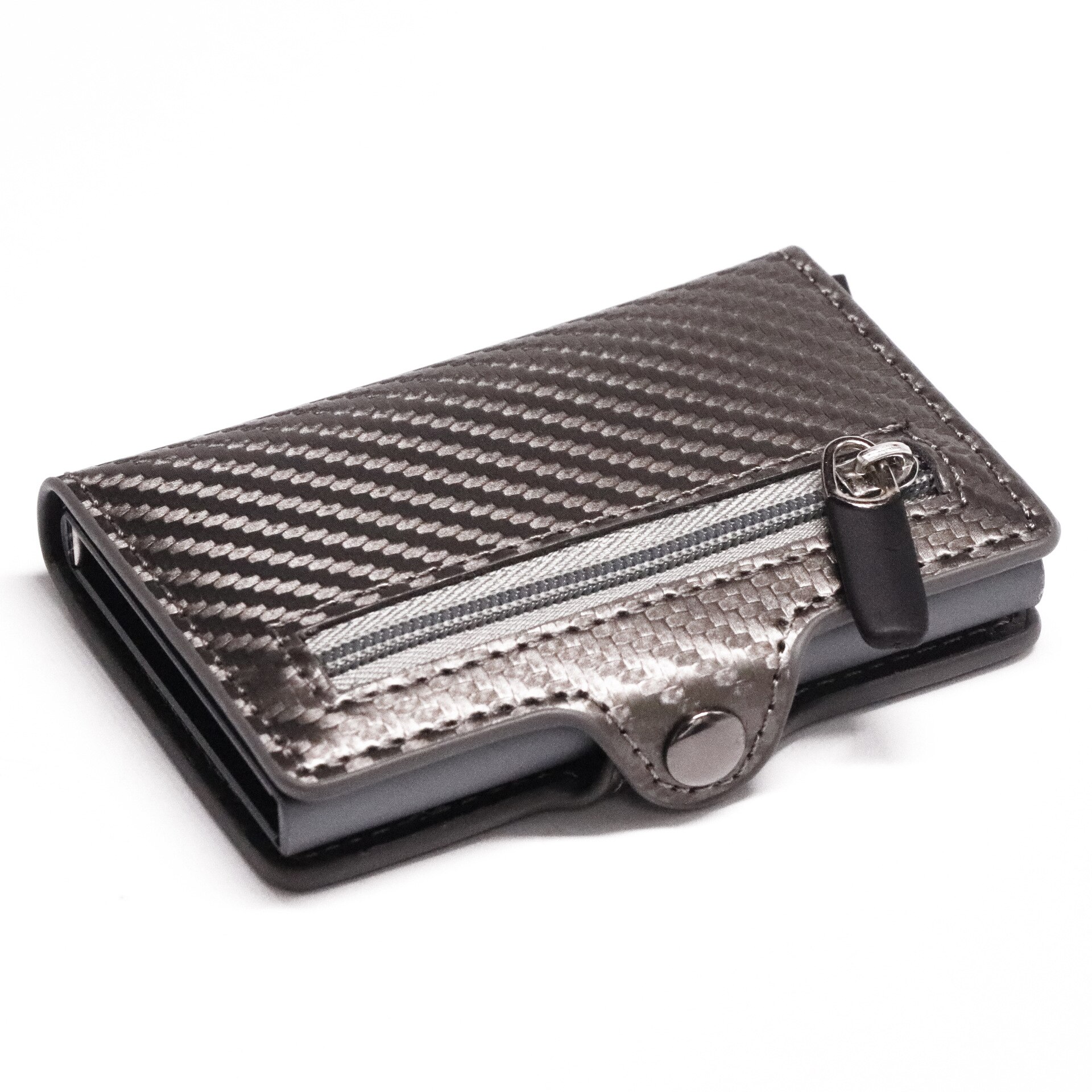 Cartera de cuero Pop Up funda de tarjeta imán de fibra de carbono monedero caja de aluminio Tarjeta de la cartera RFID hombres cartera titular de la tarjeta: carbon fibre Grey