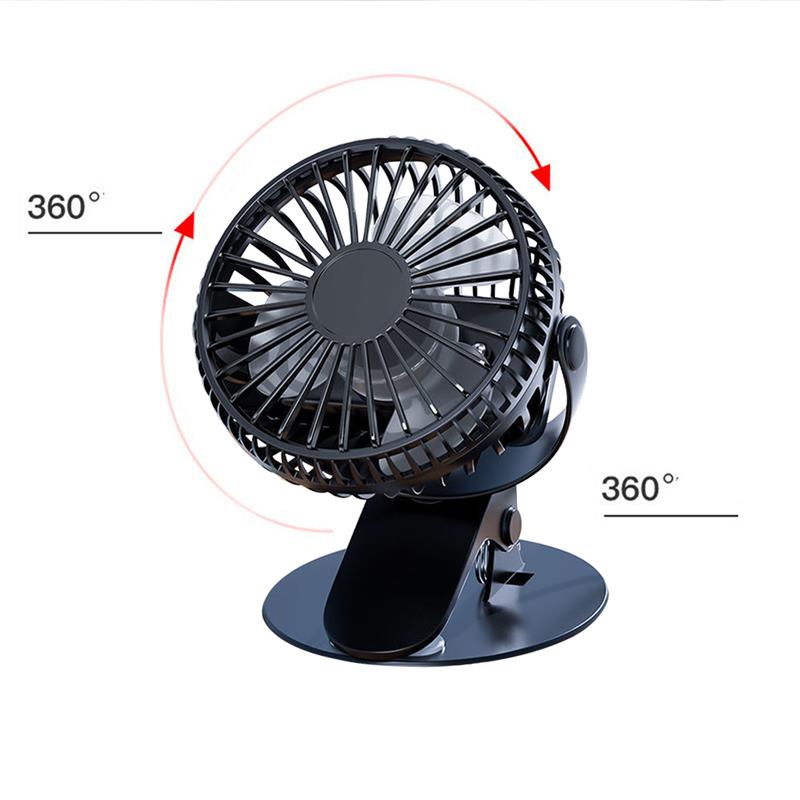 Portable USB Type Table Fan Clip-on Rechargeable Cooling Mini Desk Fan 360 Degree Rotation Adjustable 3 Speeds Clip-on Fan
