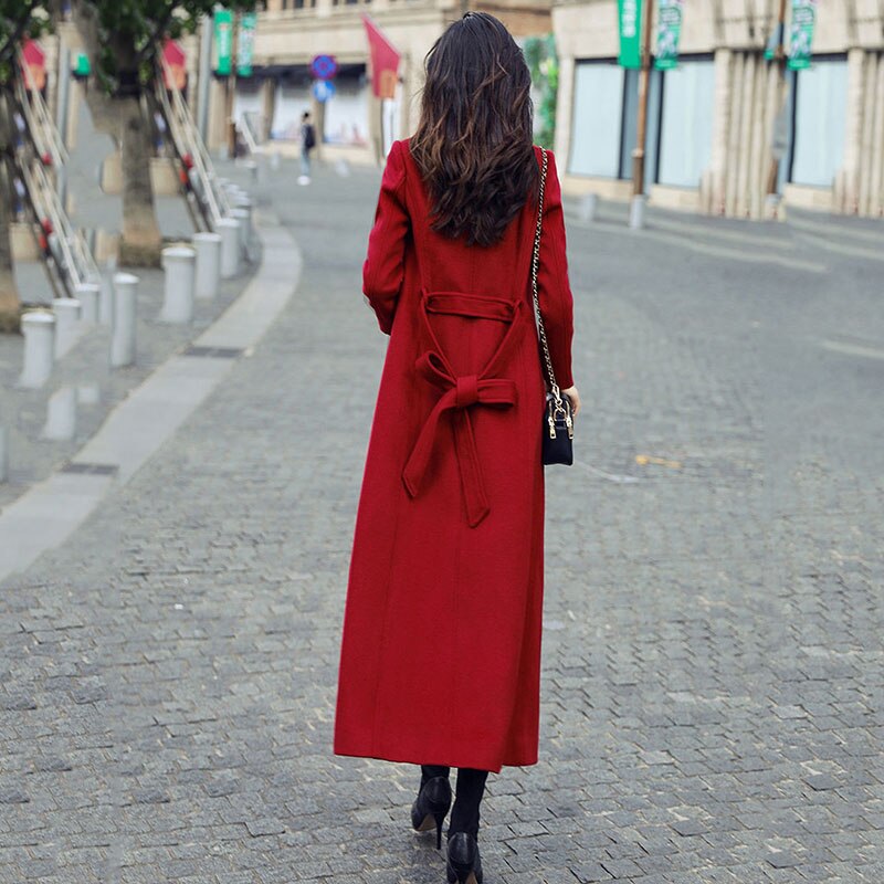 Gabardina de lana roja vino para mujer, abrigo delgado de longitud media, y holgado que combina con todo, F227, otoño e invierno, novedad de 2022