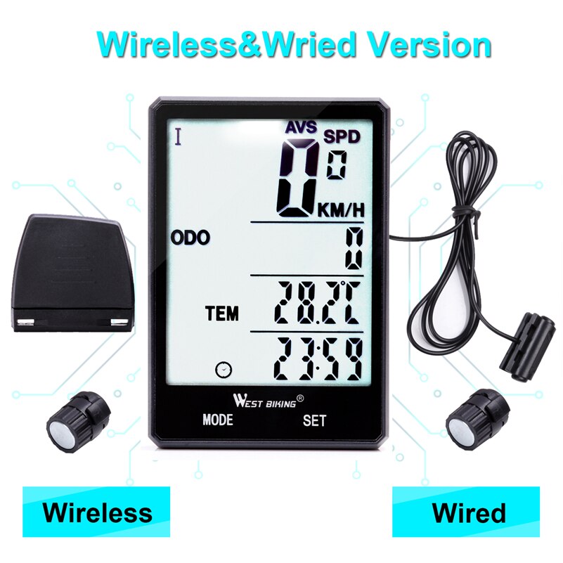 WEST BIKING Cycling Speedometer 2.8'' Large Screen Waterproof 20 Functions Wireless and Wired Bike Odometer Bicycle Computer MTB