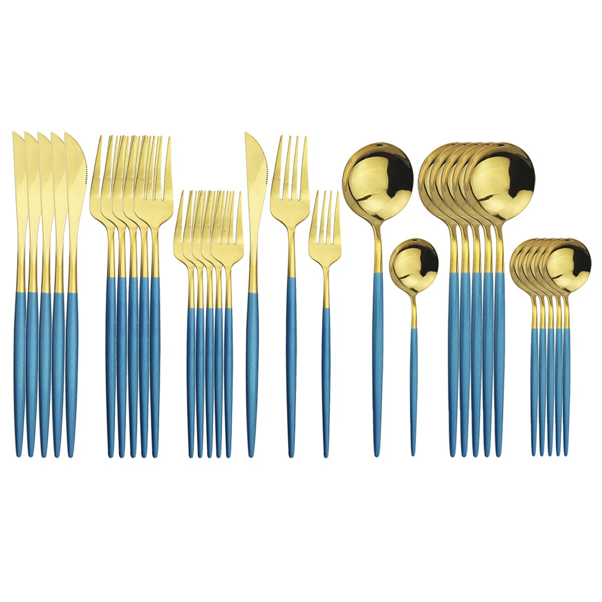 6einstellen/30Stck Regenbogen Besteck einstellen 304 Edelstahl Geschirr einstellen Messer Gabel Löffel Besteck einstellen Heimat Küche Party Geschirr einstellen: Blau Gold