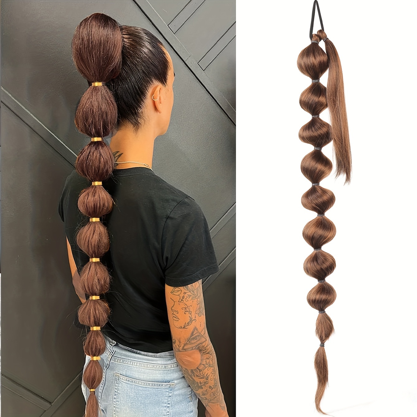 Extensões de cabelo sintético africano fofo rabo de cavalo-trança longa estendida com rabo de cavalo bolha para aparência volumosa acessórios de cabelo: 1B/27HL