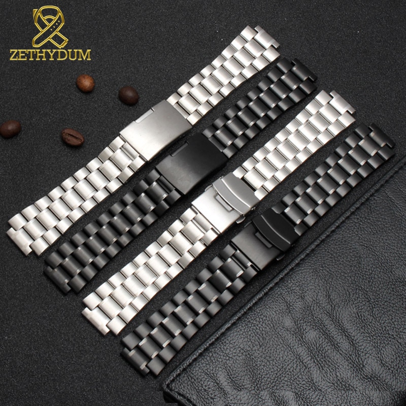 Solid stainless steel watchband for timex T2N720 T2N721 T2N739 watch strap silver black Bracelet 24*16mm watch band metal