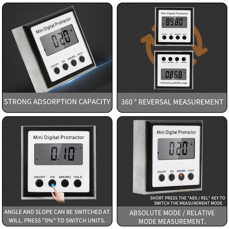 Electronic Protractor Digital Inclinometer Stainless Steel Digital Inclinometer Slope Level Meter Tilt Angle Measuring Ruler