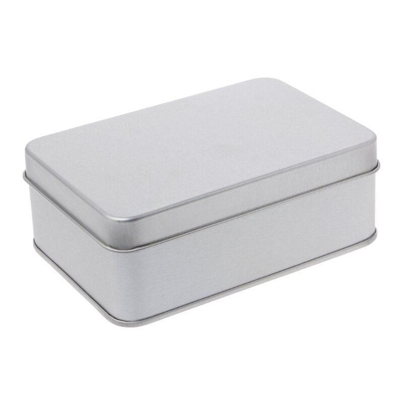 Metal Rectangular Storage Box Container with Lid, Small Tin Boxes Empty Containers Silver Storage Box Case Organizer: 5