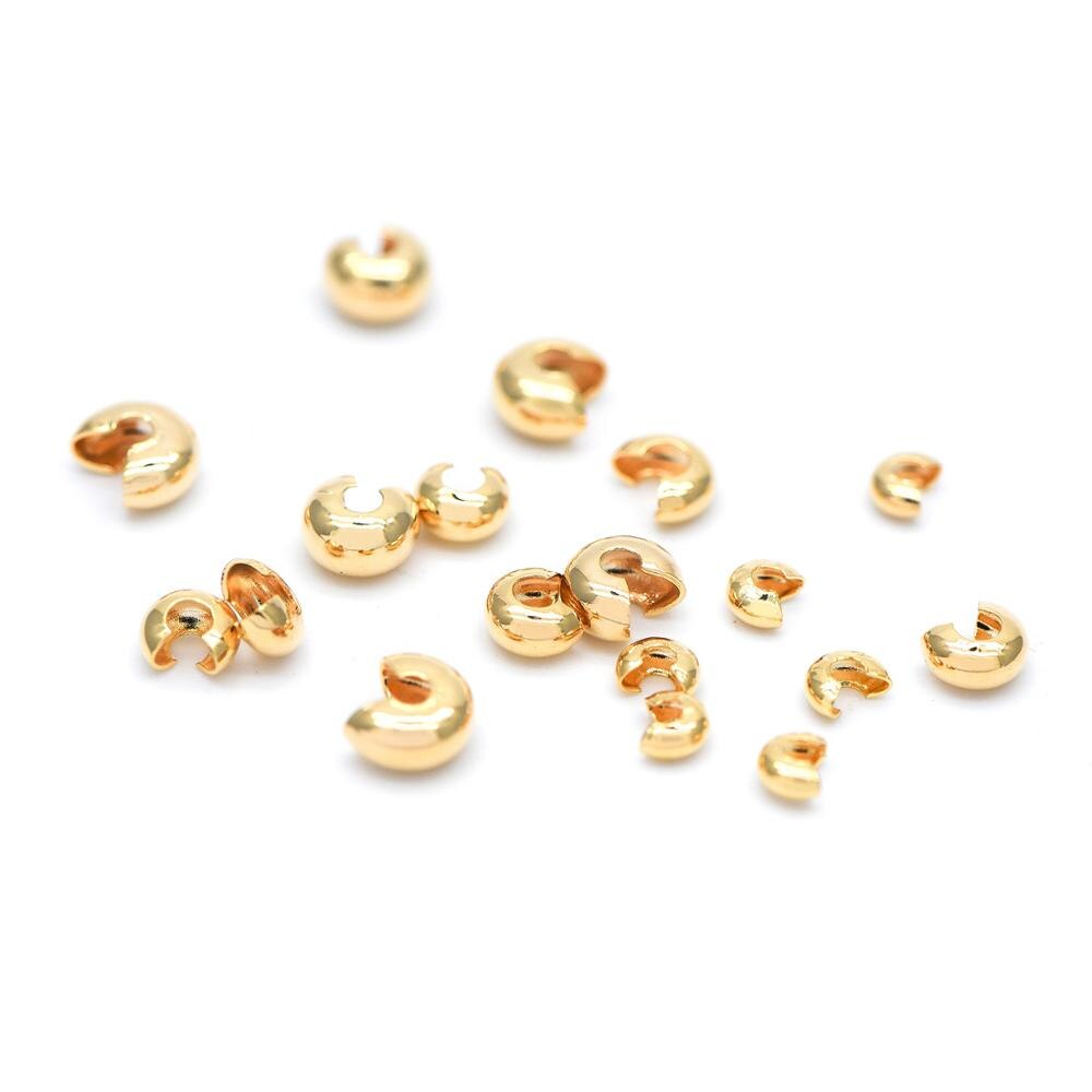 20pcs Gold Crimp Beads Covers, 18K Gold plated Brass, Conceal Crimp Ends 4/ 5/ 6mm (GB-637)