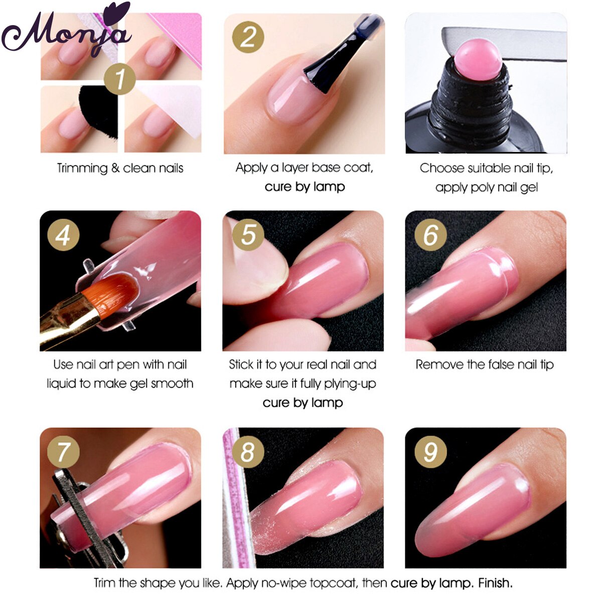 Monja 6 Stks/set Nail Art Uitbreiding Kit Acryl Uv Gel Nail Files Nail Mallen Builder Schilderen Borstel Anti Oplossing Diy manicure Set