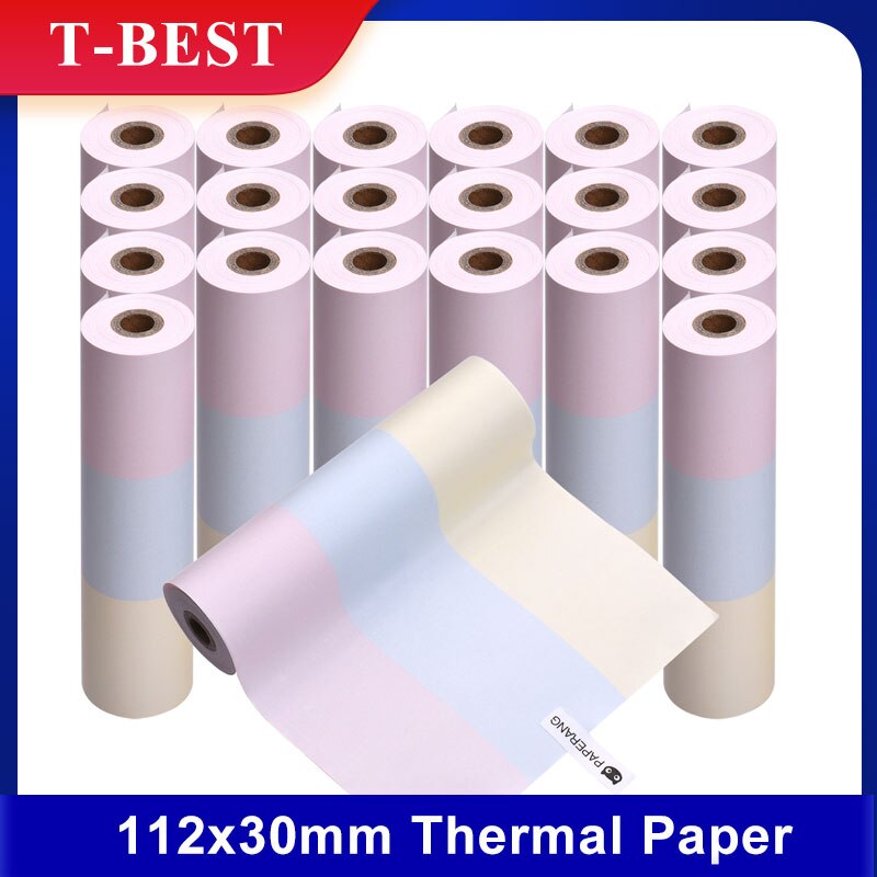 Rouleau de papier thermique arc-en-ciel, sans BPA, pour imprimante de poche PAPERANG C1, 3/6/12/18/21, 112x30mm, dure 2 ans