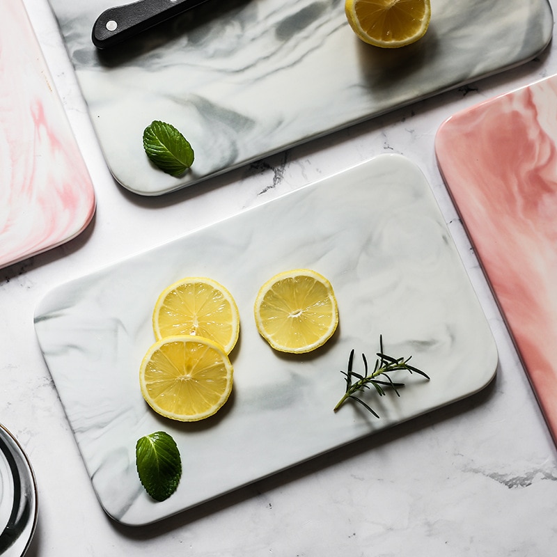 Nordic Minimalist Marble Ceramic Tray Rectangular Plate Plate Cake Sushi Plate Western Bread Flat Plate.