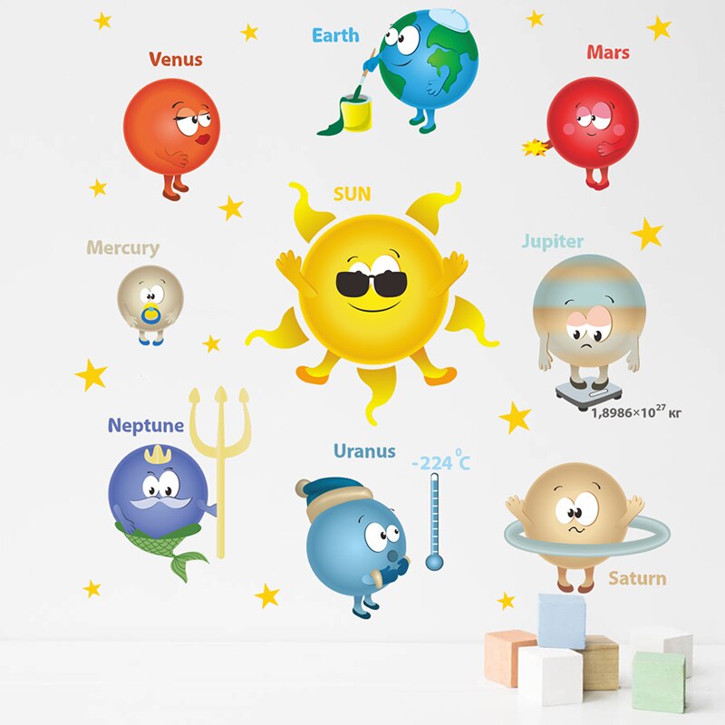 Planets Solar System Wall Stickers For Kids Room Home Decoration PVC Nursery Mural Art Wall Decal