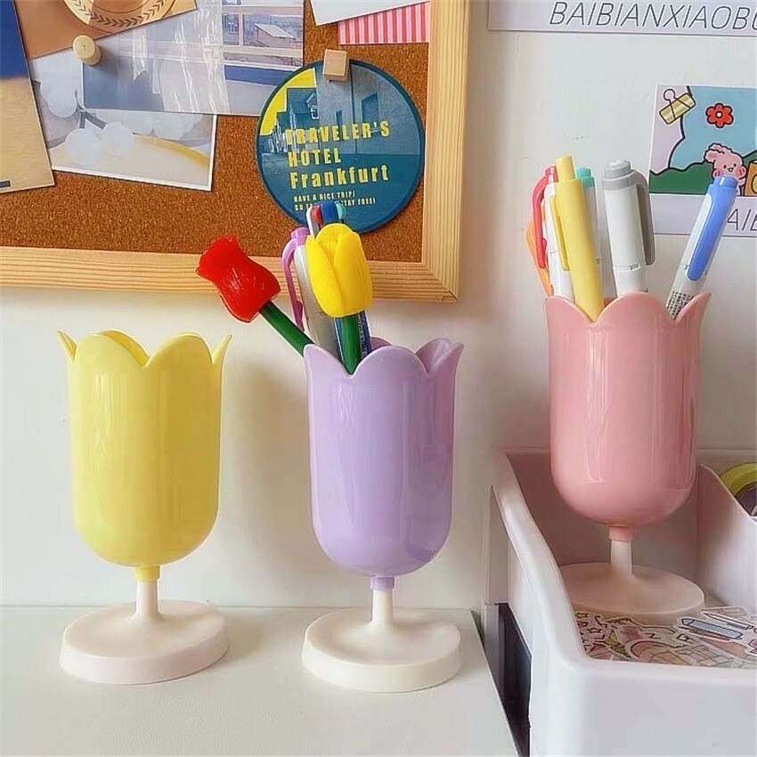 Koreanische eins Frauen machen-hoch Pinsel Lagerung Kosmetische Lagerung fallen 4 Farbe Tulpe Bleistift Vase Kamm Schreibtisch Container Schlafzimmer Organizer
