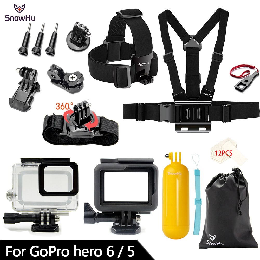 Snowhu för gopro tillbehör set för gopro hero 7 6 5 vattentätt fodral skydd ram monopod för go pro hero 7 6 5 gs73: Gs73b