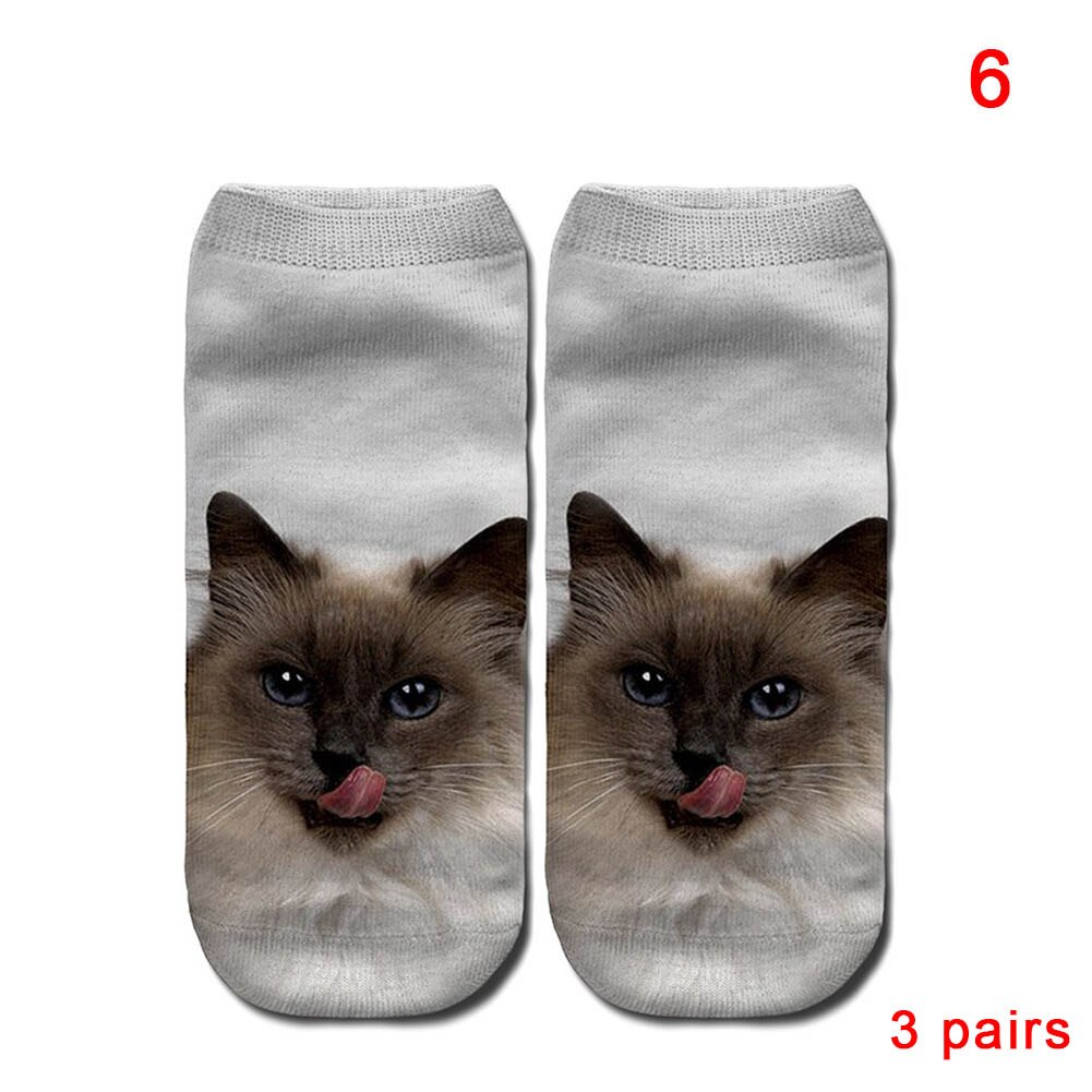 Kobiety moda 3D zwierzęta kot Łapa wydrukować skarpetki zebra wzór Kawaii krótkie bawełniane skarpety świąteczne śliczne kot niski skaleczenie kostki skarpetki: 3 Pairs 6