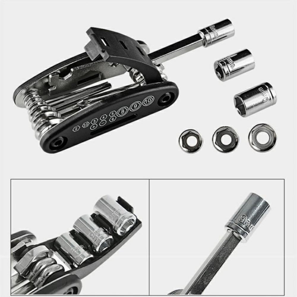 15 In 1 Bicycle Repair Tool Bike Pocket Multi Function Folding Tool Mountain Bike Tire Repair Kit Combination Repair